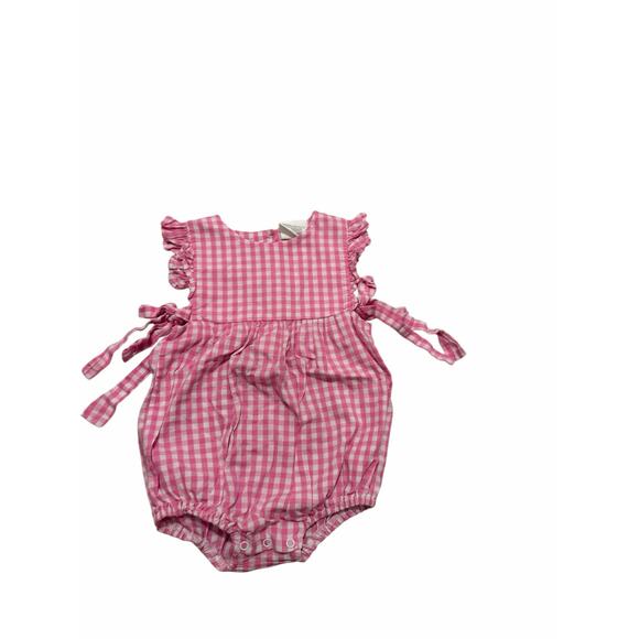 DBA Girls 2T Pink White Gingham Short Flutter Sleeve Bubble Side Bow One Piece - Picture 3 of 8